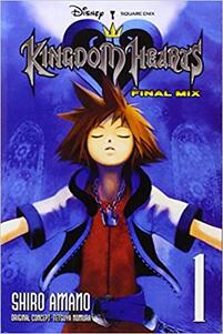 Cover of Kingdom Hearts 1. Sora has his eyes closed and his arms outstretched.