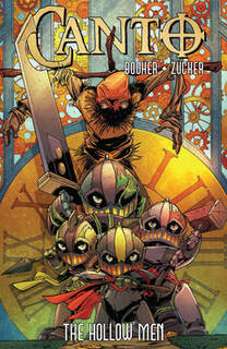 Cover of Canto volume 2. Canto and his friends are in a ready-to-fight formation in front of a clock. Behind them is a scarecrow