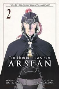 Cover of The heroic legend of arslan volume 2. One of the Lusitanian knights with his helmet stares menacingly at us.
