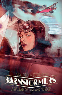 Cover of Barnstormers. Tillie is in the cockpit of an old biplane. Behind her is another biplane smoking across the sky. Tillie is wearing a leather helmet with goggles.