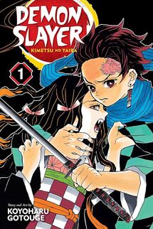 cover of demon slayer #1, Tanjiro holds his sister Nezuko.