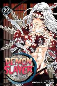 Cover of Demon Slayer volume 22. Muzan in his altered form - tons of mouths all over his arms with lots of sharp teeth, with dark red gums encircling them. He has long white locks and chiseled abs