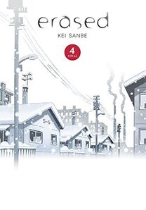 Cover of Erased volume 4. We are looking out over a row of houses covered in snow.