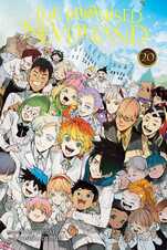 Cover of The Promised Neverland volume 20 with all of the many children gathered and smiling