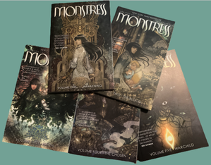 Covers of Monstress volumes 1-5