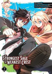 Book review: The Strongest Sage with the Weakest Crest volume 2. Matty is featured in the foreground and the two sisters, Lurie and Alma, are floating behind Matty.