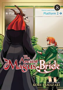 Cover of The Ancient Magus' Bride volume 8. Chise looks up at Elias and we are viewing them from behind.