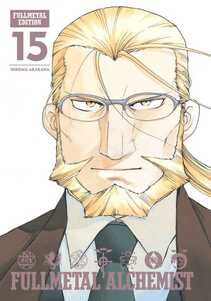 Fullmetal Edition vol 15 by Hiromu Arakawa. This is a wonderful headshot of Hohenheim staring directly at us with a small, satisfied grin on his face.