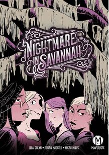 Cover of Nightmare in Savannah. Underneath moss-covered trees, the four girls stare at us with different looks, some annoyed, some hopeful.
