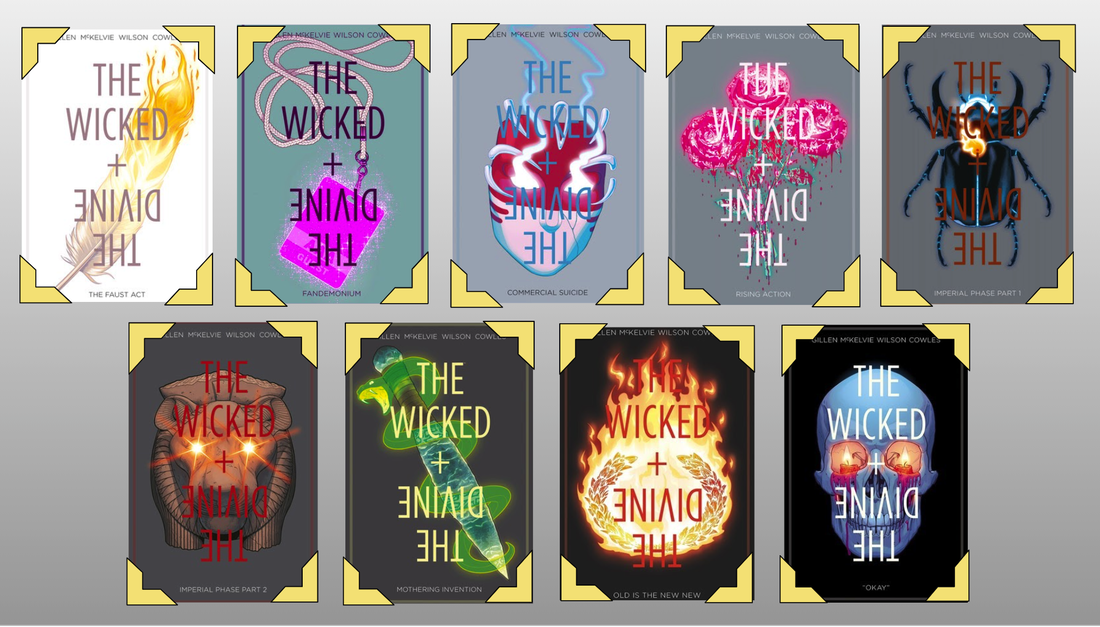 Covers of The Wicked + The Divine volumes 1-9